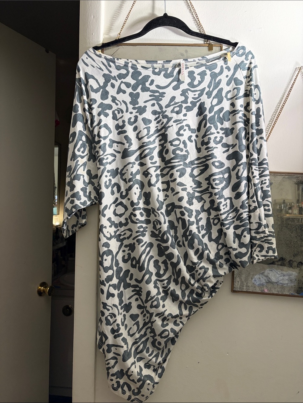 Asymmetrical Animal Print Skirt in Ivory and Gray